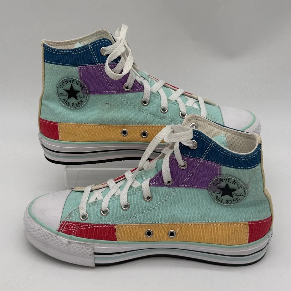 Converse Chuck Taylor All Star Lift Hi Sneaker-Patchwork Color Block Big Girl 7